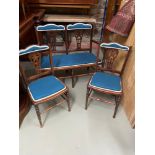 A Three piece late Victorian/ Early Edwardian parlour suite. Consists of double carver seat and