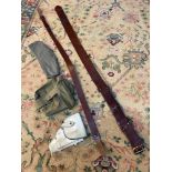 Two Antique military leather belts [Belonging to Howell H.C.] Together with military gun holster,