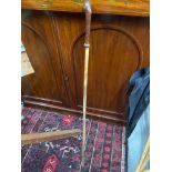 Antique leather handle and bamboo cane riding crop. [90cm length]