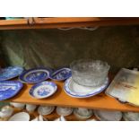 A Quantity of Porcelain blue and white dishes, plates and serving plates. Also includes A Large