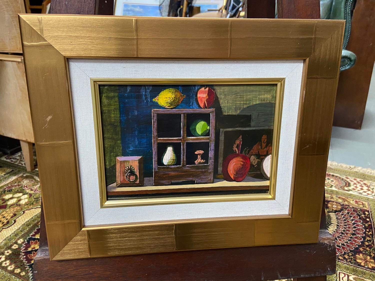 A Vintage still life oil painting on canvas. Well executed painting.Fitted within a quality gilt