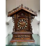 A 19th century Black Forest Gothic design mantel cuckoo clock by Black Forest clock maker Johann