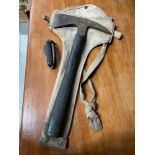 A Military style axe with canvas bag and vintage dock yard pocket knife.