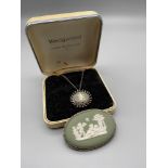 A Vintage Sterling silver and Wedgwood brooch, pendant and silver chain. Comes with original box.