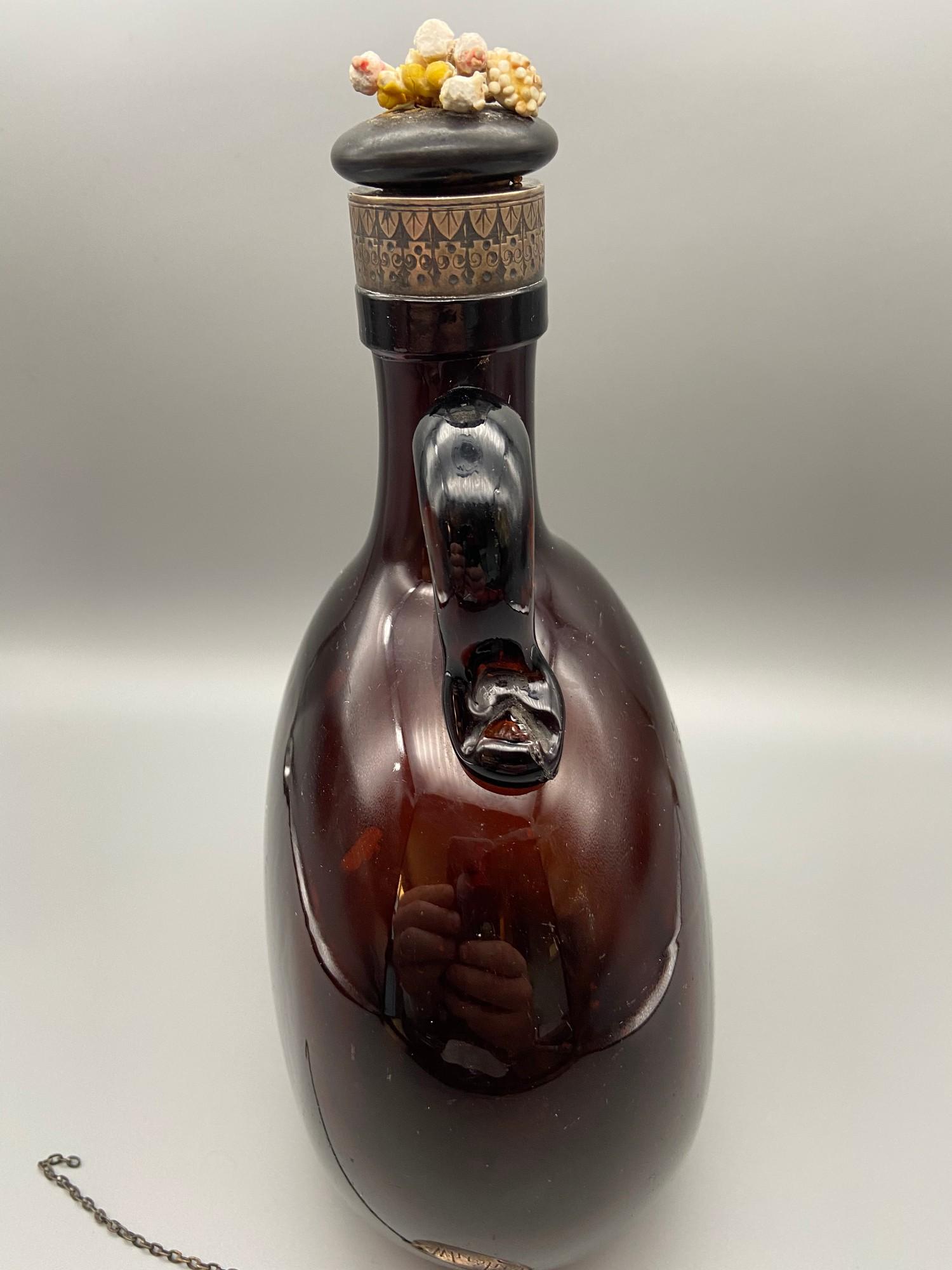 A Victorian brown glass whisky flagon designed with a possible silver collar, Also comes with a - Image 4 of 7