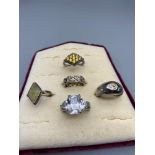 Three silver 925 rings set with various precious stones. Together with two dress rings one in a