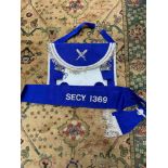A Vintage Masonic apron for Secy. 1369. and sash. Produced by Toye, Kenning & Spencer Ltd London.
