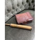 Antique Brass Charing Cross London Telescope together with a Small leather bound case, Impressed