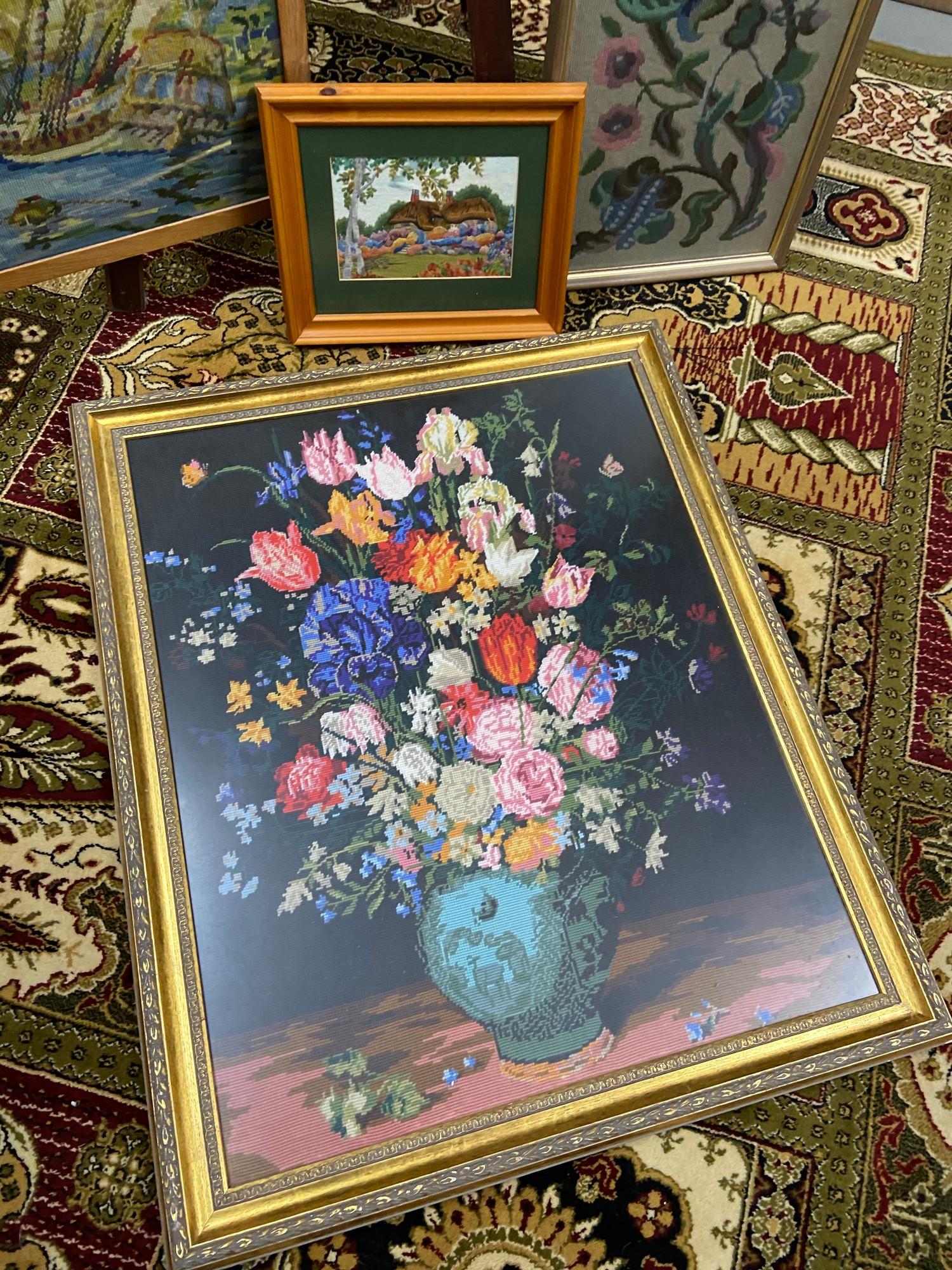 A Selection of vintage framed tapestries and fire screen/ table tapestry - Image 2 of 5