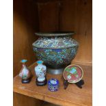 A Quantity of 19th and 20th century Cloisonne. Includes a Bronze and brass urn vase.