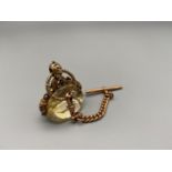 Antique Large Victorian gold and pale yellow glass seal/ swivel fob, Set with a 9ct gold t-bar and