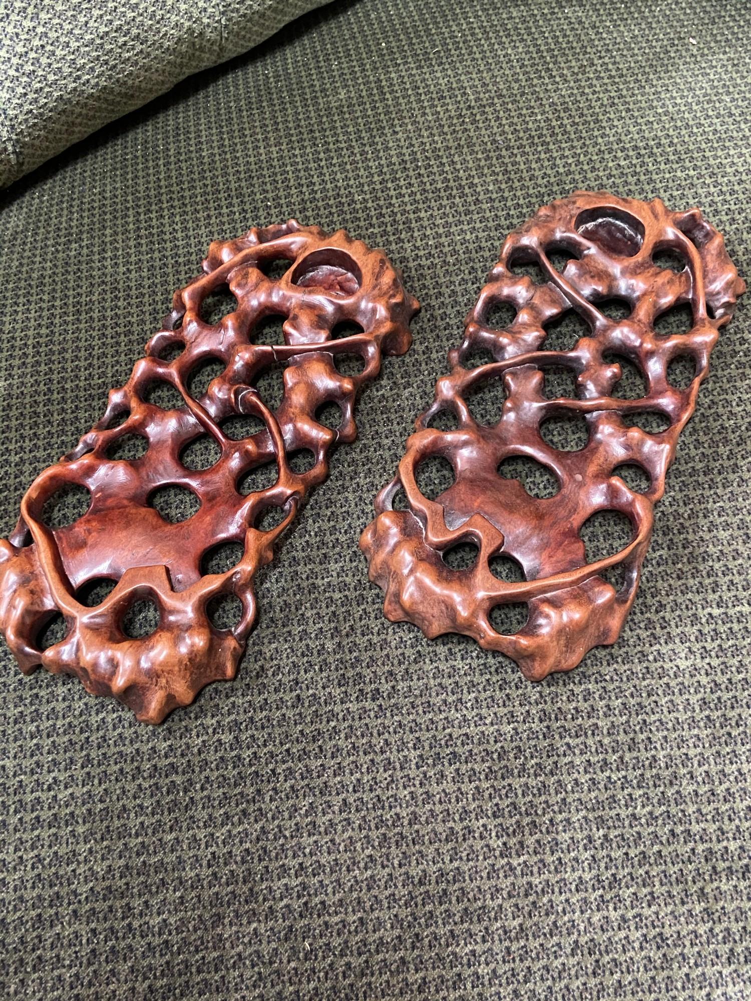 Two 19th century Chinese hand carved wooden bases. [26cm length]