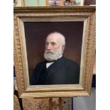 A Large Victorian oil painting on canvas depicting an elderly gentleman of importance, Signed I