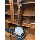 Antique Full size 6 string banjo designed in rosewood & Mother of pearl inlays. Impressed Grade 1