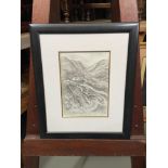 Moira E Hill Original pencil sketch titled 'Llanberis, North Wales' Dated 2000. [Frame 33.5x28cm]