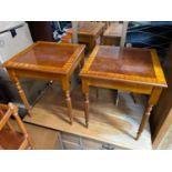 A Pair of reproduction yew wood side tables. [47x38.5x38.5cm]