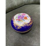 Antique Meissen hand painted trinket dish. Cobalt blue background, Gilt painted trims and hand