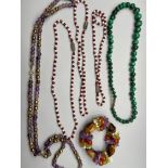 A Selection of mixed vintage jewellery necklaces and bangle. Include Malachite necklace.