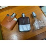 Antique E.P and snake skin hip flask, Cusenier flask and vintage hip flask.