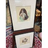 Two antique watercolours of hunting dogs. Signed Fraser.