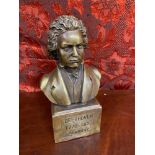 A Bronze effect on brass Beethoven bust sculpture. 22.5cm height.