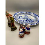 A 19th century Ridgway blue and white pierced platter, Foreign vintage condiment set with hand