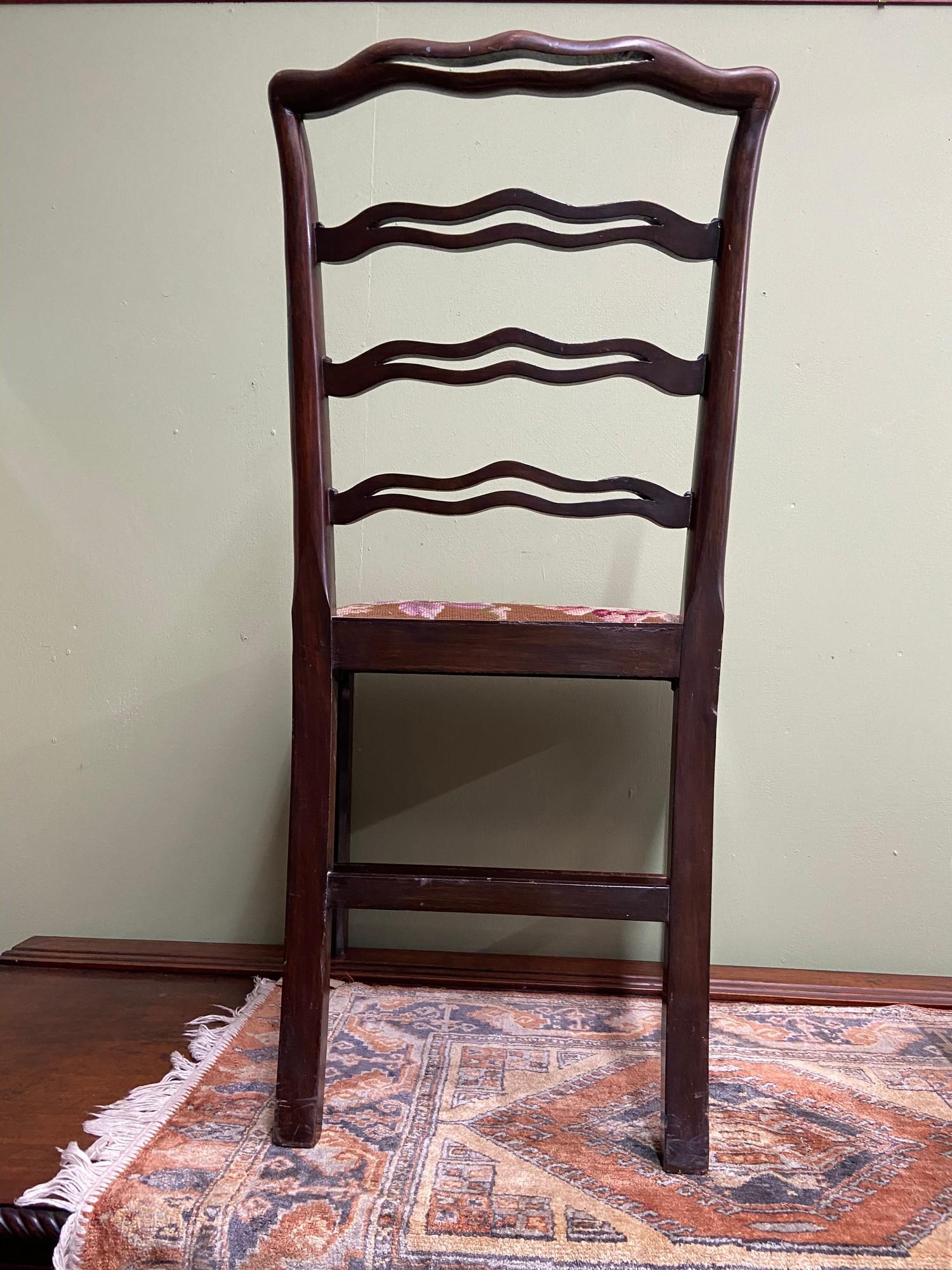 A Georgian ladder back farm house chair. designed with a tapestry topped seat area. - Image 4 of 4