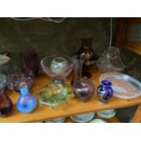 A Quantity of vintage art glass which includes Caithness, Silver over cobalt blue painted vase,