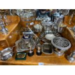 A Quantity of silver plated and E.P Wares which includes three piece tea service, Trophies and two