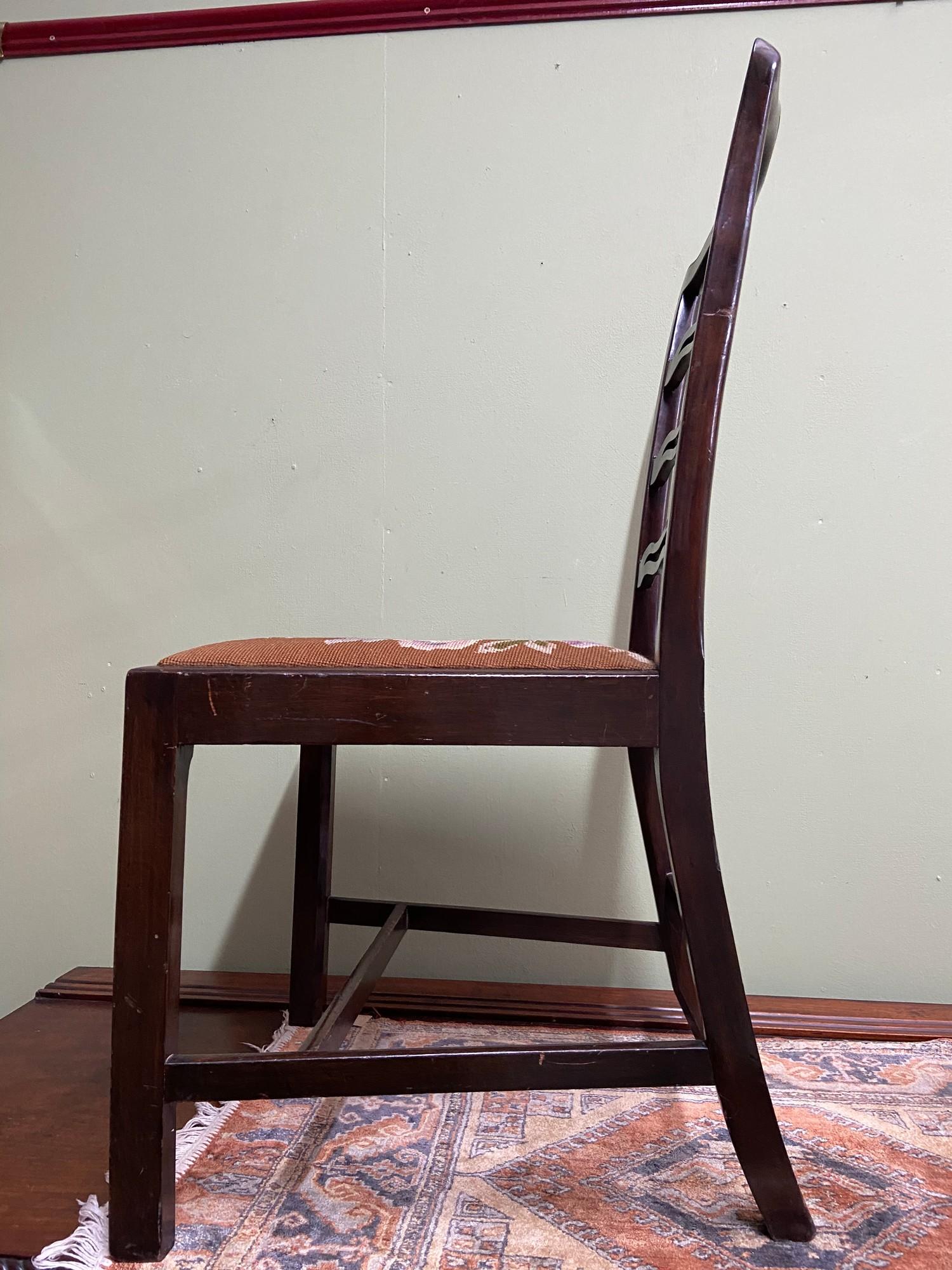 A Georgian ladder back farm house chair. designed with a tapestry topped seat area. - Image 3 of 4