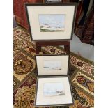 A Lot of three watercolour paintings by J. Watson- Jerdan. Depicting coastal boat scenes. Dated 1929