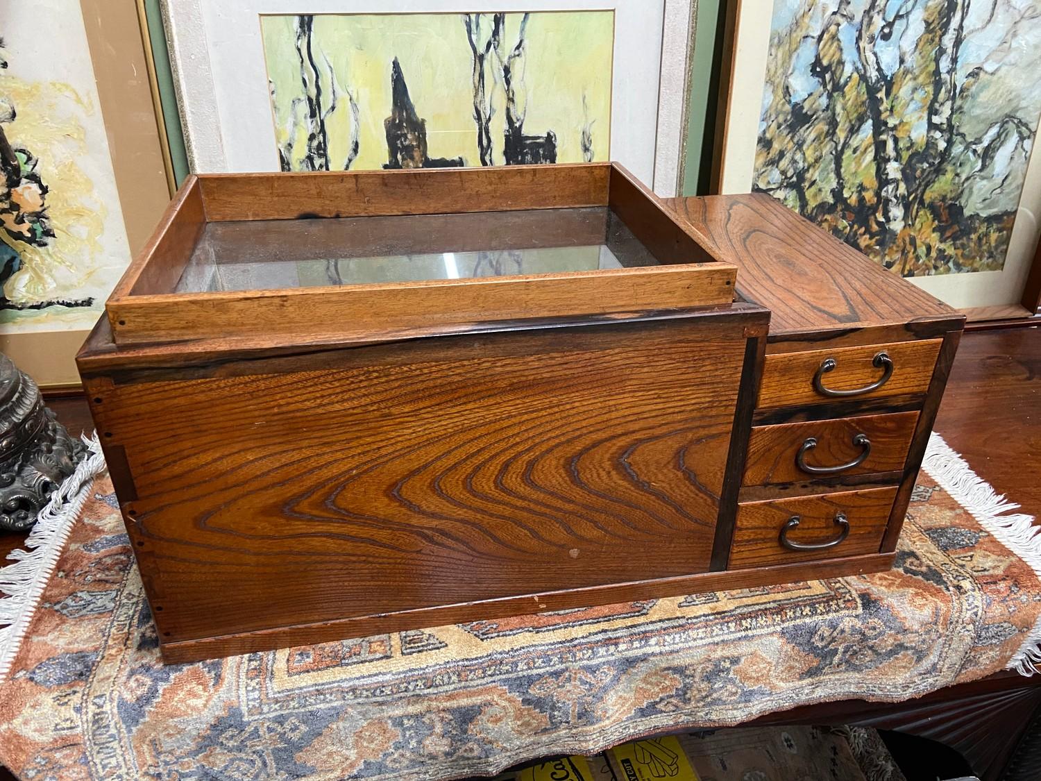 Japanese hibachi made from keyaki (Japanese elm) wood. Used for tea ceremonies this piece dates to