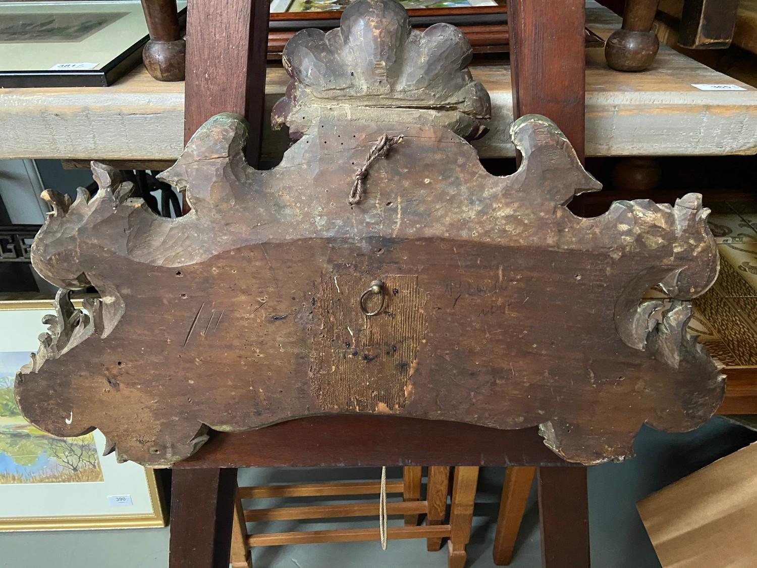 A 17th century hand carved wooden finial panel showing signs of original paint work. Centre panel - Image 6 of 6