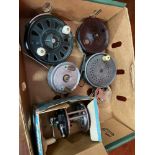 A Lot of five various fishing reels. Includes Farlows salmon reel and Paramount sea reel.