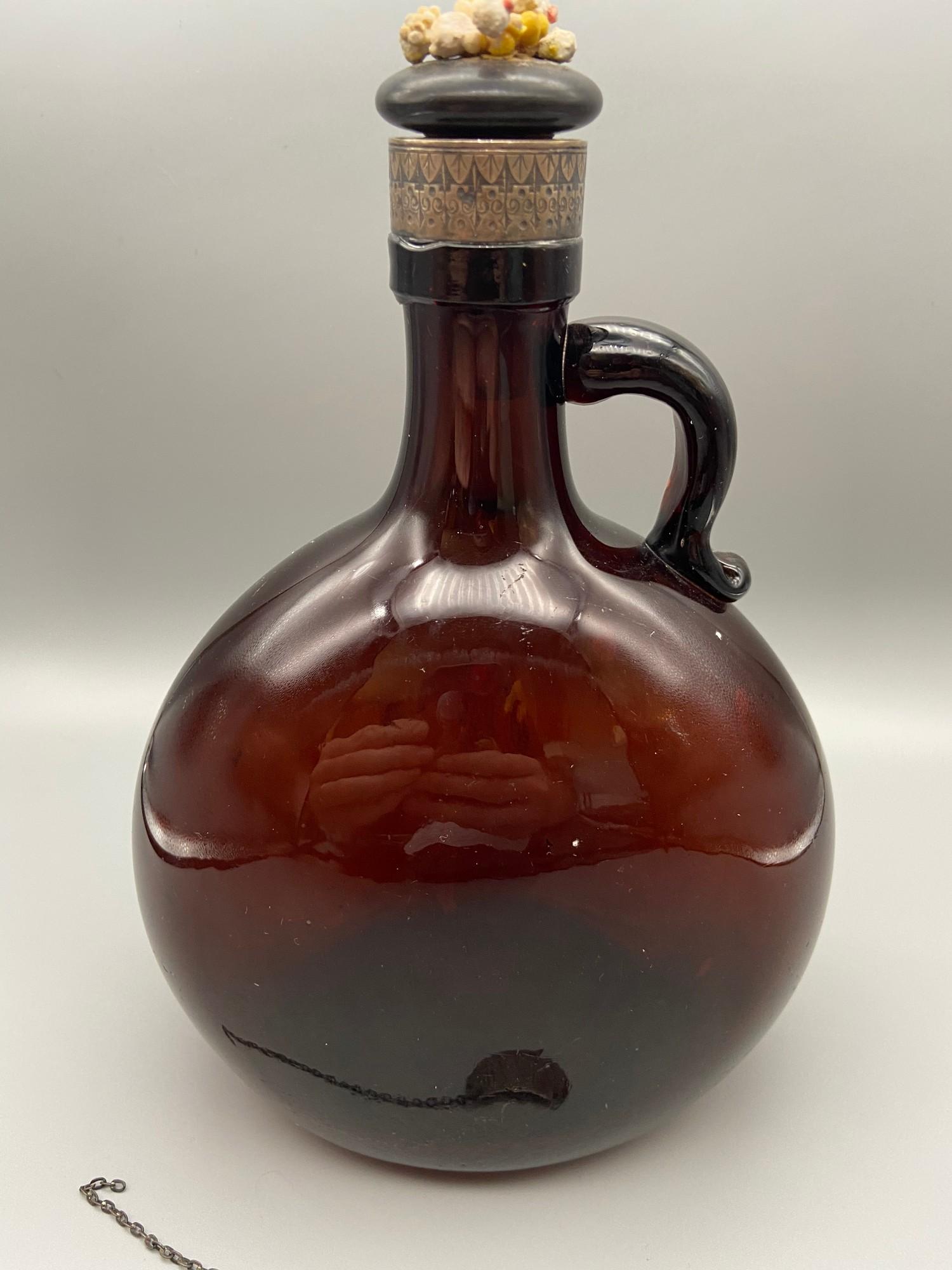 A Victorian brown glass whisky flagon designed with a possible silver collar, Also comes with a - Image 6 of 7