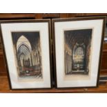 A Pair of 19th century coloured etchings, interiors of cathedrals which includes The Choir York