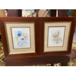 Two miniature original watercolours by Wendy Beaumont. Both depicting flowers. [Frame 22x20cm]