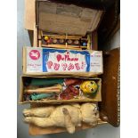 Original Bussey's Table top Croquet, Pelham Puppet Mr Turnip and Mohair bear with glass eyes.