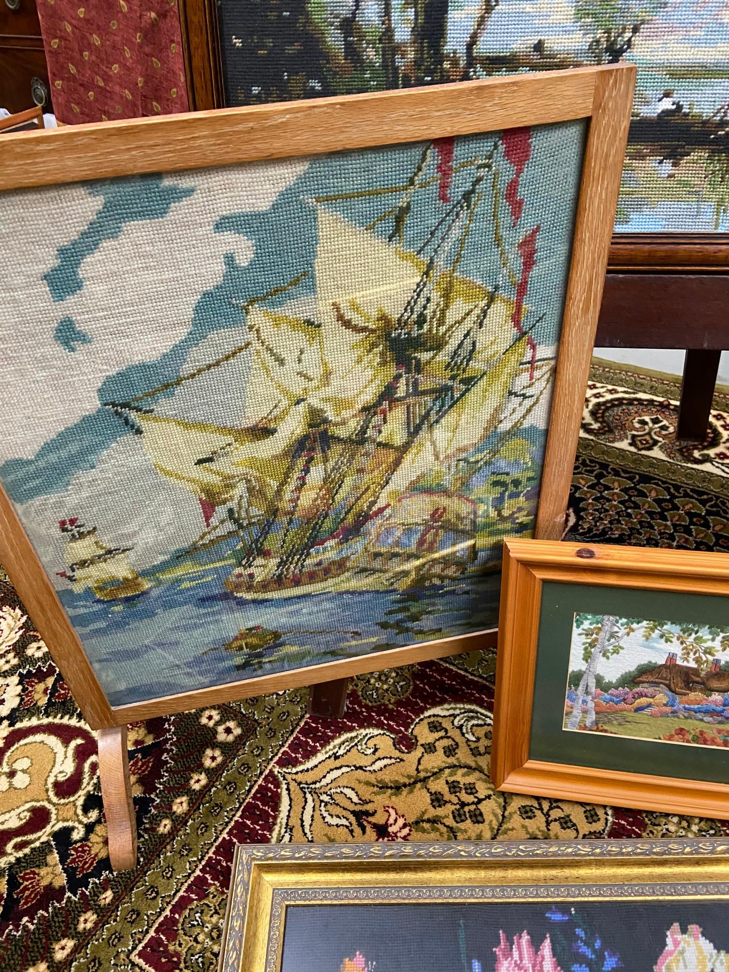 A Selection of vintage framed tapestries and fire screen/ table tapestry - Image 4 of 5