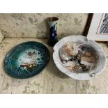 Two large Studio Pottery, contemporary plate and bowl, both signed AB. Together with a Highland