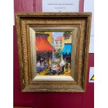 Original oil painting on board By Anna D Kucharska titled 'Red Blind in Trieste' Fitted within an