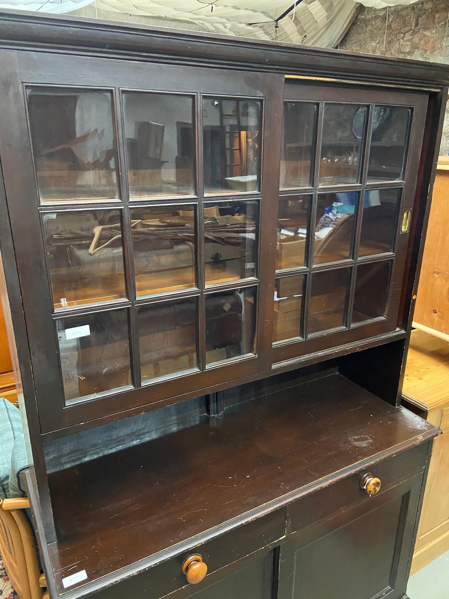 A Large Victorian glazed dresser. Sliding wood and glass doors to the top. Two under drawers and two - Image 2 of 11