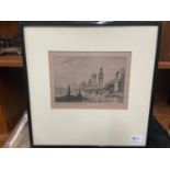Antique print after Ernest L Hampshire titled 'Houses of Parliament & RAF Memorial. Signed in pencil