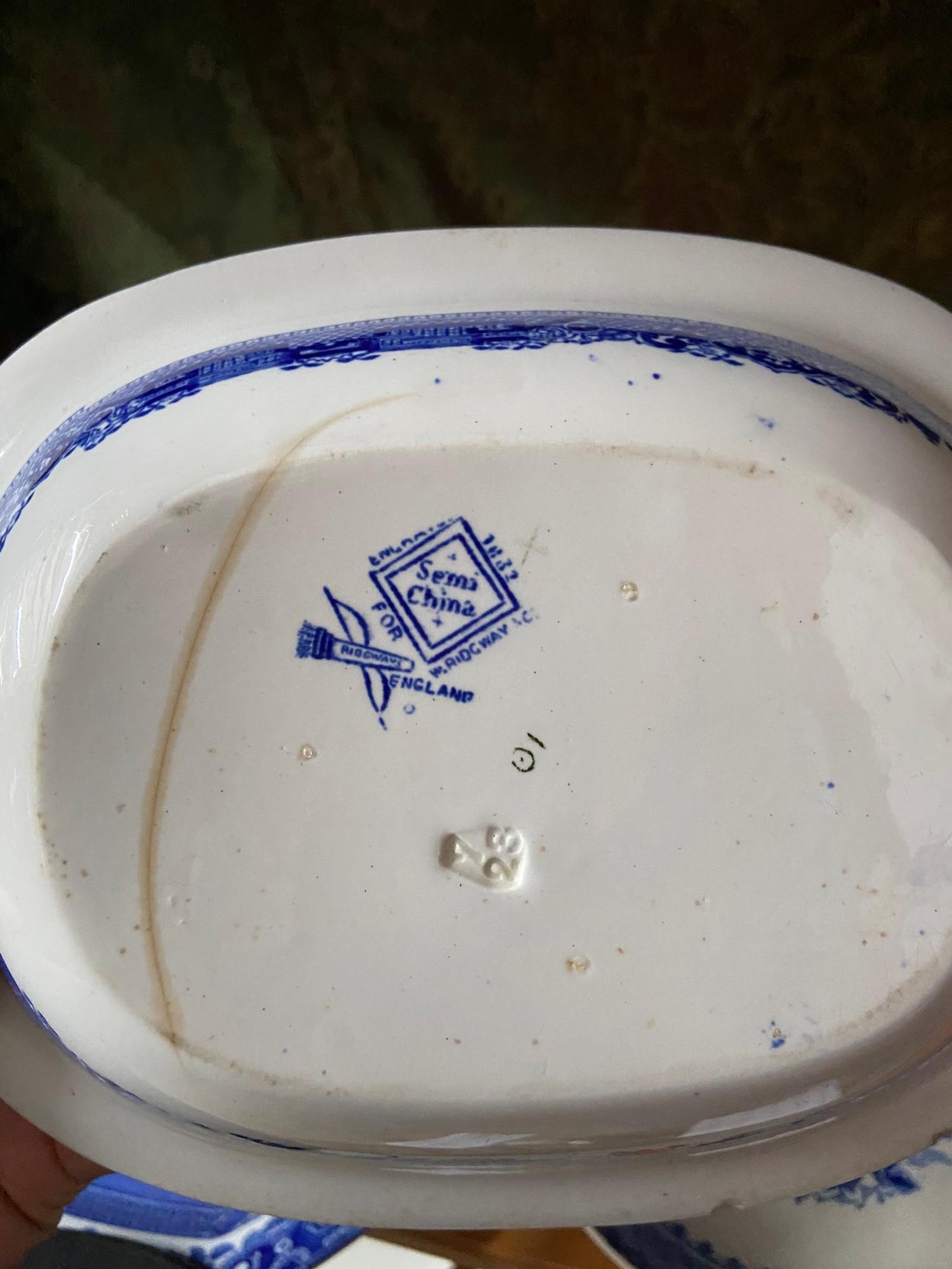 A Quantity of Porcelain blue and white dishes, plates and serving plates. Also includes A Large - Image 6 of 7