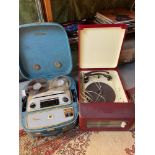 A Vintage portable Garrard record player Model R.C.110. Together with a vintage Marconi portable