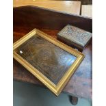 Antique hand carved panel framed together with an ornate jewel box.