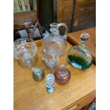 A Lot of art glass and antique glass. includes a Georgian etched wine flagon.