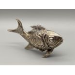 A Vintage Spanish silver hallmarked novelty fish salt pot. [8.5cm length]