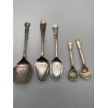A Lot of 5 various silver hallmarked spoons. Includes two condiment spoons