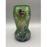 A 1900's Loetz widow Art Nouveau Creta Papillon & silver overlay vase. [10.8cm height]